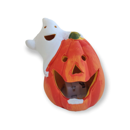 Picture of TERRACOTTA PUMPKIN WITH LED WITH GHOST SMALL